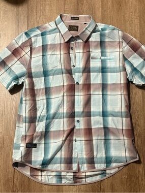 7 Diamonds Button Up Shirt Men Extra Large XL  Square Short Sleeve Lightweight